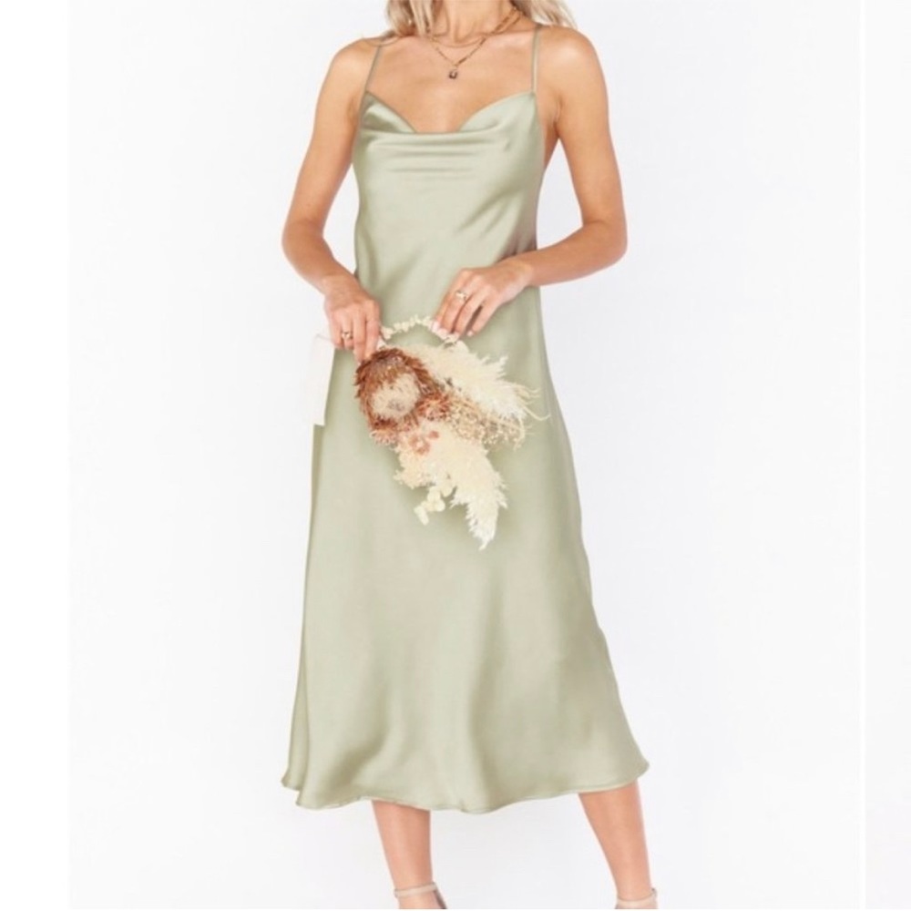 Show Me Your Mumu Green Satin Cowl Dress